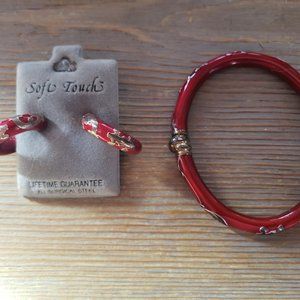 Red/silver tone bracelet & matching pierced earring set